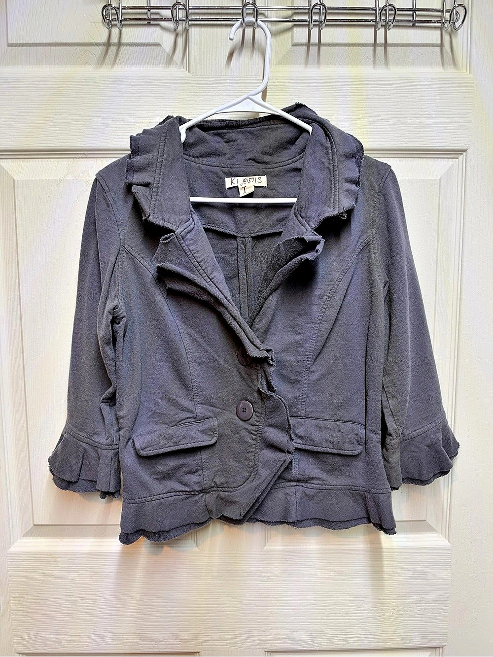 KLOVIS Ruffle Utility Jacket in Gray Size Large Like New